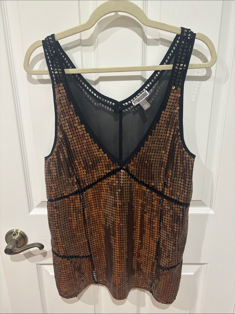 Chelsea28 Black and Copper Sequin Tank Top